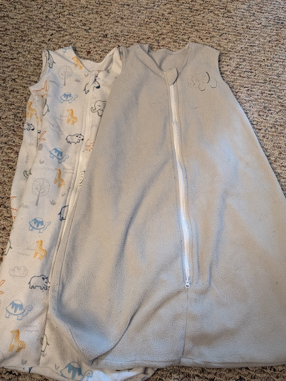 6-12 Month Neutral Gray and Safari Print Kids Sleep Sacks - Soft Zipper Pajamas